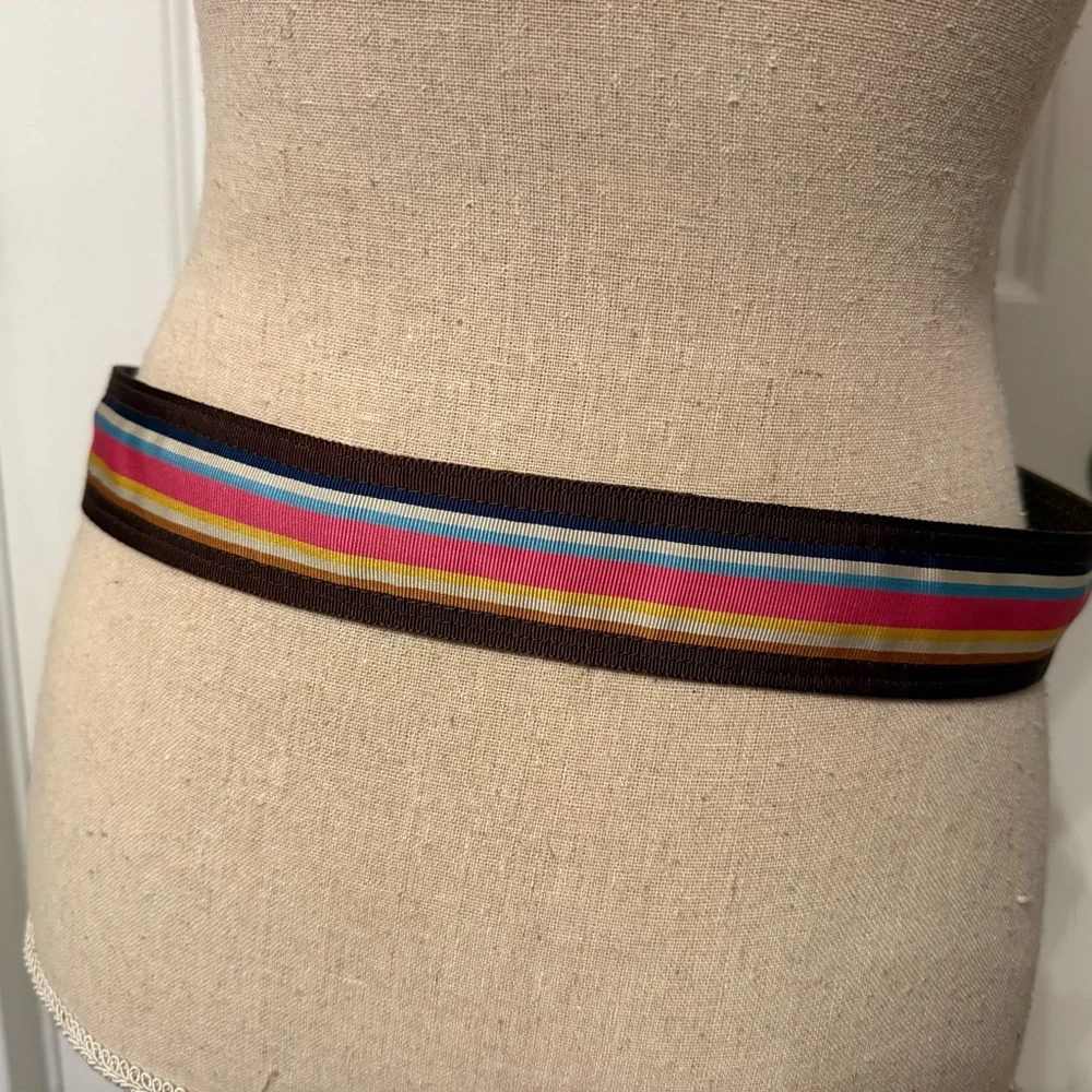 MARGOT BELT BROWN CANVAS MULTI COLOR GROSGRAIN RIBBON 38”
